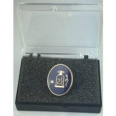 Image of Orange Lodge 2 1/2 Blue Oval Enamel Lapel Pin Badge in Gift Box
