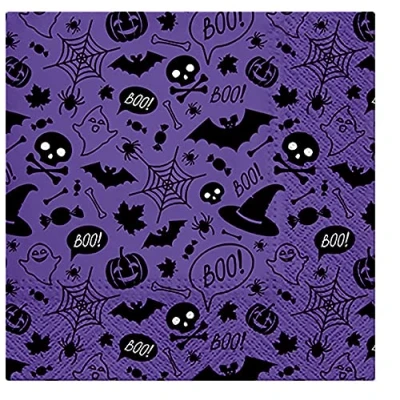 Image of PAW 3 Ply Halloween Theme Decoupage Serviettes Tissue Paper Napkins 33cm x Pack of 20 (Violet Pattern)