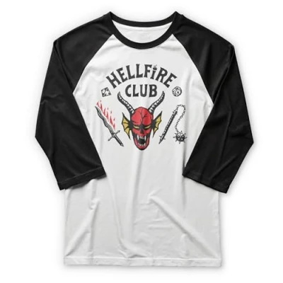 Image of Stranger Things Men&#039;s Hellfire Club T Shirt, White/Black, Medium