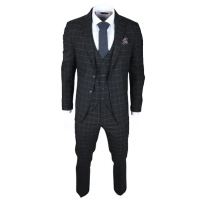 Image of Men&#039;s Suit Black Checked Tailored Fit 3 Piece Formal Dress 42