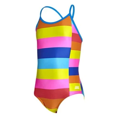 Image of Zoggs Girls&#039; Geo Splice Tie Back Eco Fabric One Piece Swimsuit, Multi, 26 UK/116cm (6 years)