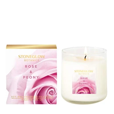 Image of Stoneglow Botanic Rose &amp; Peony Boxed Candle 190gms In Glass Tumbler