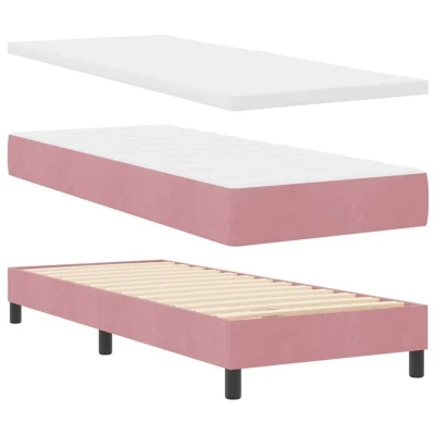 Image of Box Spring Bed with Mattress Pink, 80x200 cm, Velvet Vidaxl