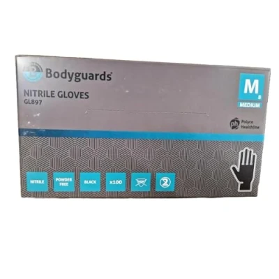 Image of Bodyguard Men&#039;s Gl8972 Nitrile Disposable Gloves, Black, M Pack of 100 UK