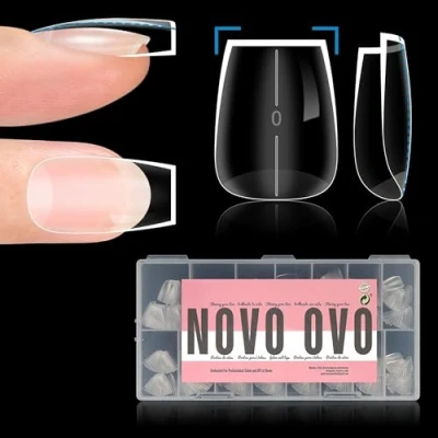 Image of NOVO OVO Short Coffin Thick Natural Nail Tips Press on, No C Curve Ballerina Soak Off Soft Gel Fake Extension, Full Cover False Nails for Acrylic French, Salon DIY x 15 Sizes 510 pcs