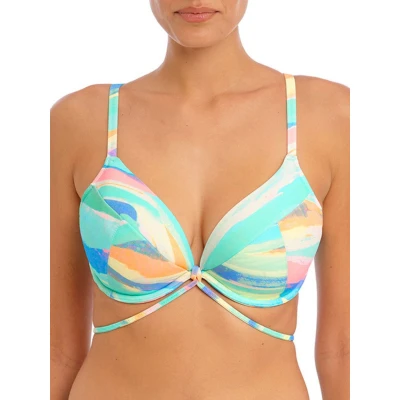 Image of Freya Womens Summer Reef Plunge Bikini Top Blue Polyamide Size 34E
