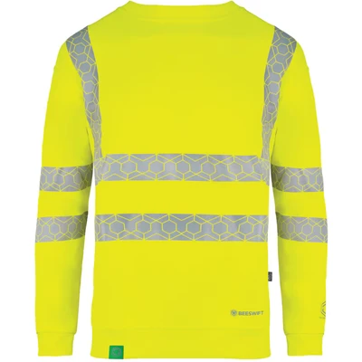 Image of Beeswift Envirowear Saturn Yellow Hi Vis Sweatshirt Unisex Reflective Sustainable Circular Process Safety PPE Workwear Small