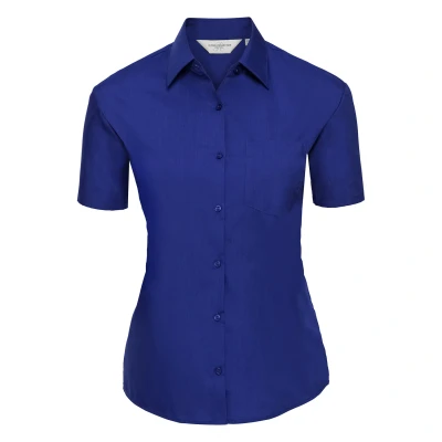 Image of Russell Athletic Collection Womens/Ladies Poplin Easy Care Short Sleeved Shirt (Bright Royal Blue) Navy/Blue Size 4XL