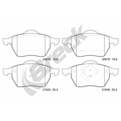 Image of 8D0698151F Brake pad set BRECK 21624 00 701 not prepared for wear indicator AUDI: A4 B5 Saloon, Avant, VOLKSWAGEN: Passat Estate