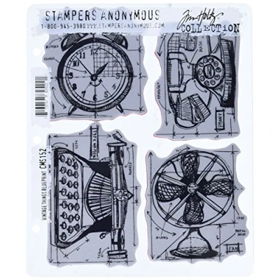 Image of Stampers Anonymous Tim Holtz Cling Mounted Stamp Sets Vintage Things Blueprint Rubber
