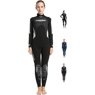 Image of Cressi Women&#039;s Morea Lady All in one 3mm Premium Neoprene Full Length Wetsuit, Black/Grey/Silver, L UK