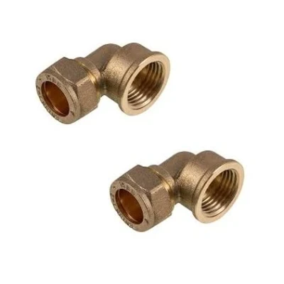 Image of UKDD® 15mm Compression by 1/2&quot; BSP Brass Female Iron Elbow 90 Bend, x Adaptors Bend WRAS Approved Pack of 2