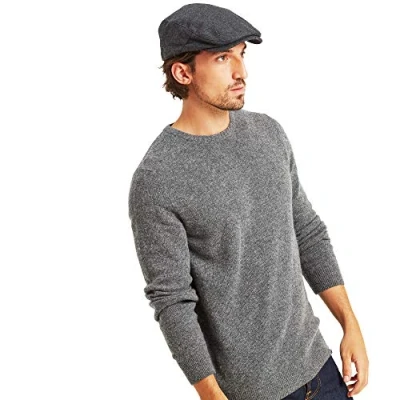 Image of TOG24 Weighton Accessories Flat Cap Knit, Contemporary Country Classic Soft Stylish Wool Blend Grey Herringbone Tweed Hat, Head Wear with Adjustable Buckle for Style and Warmth Stiffened Peak