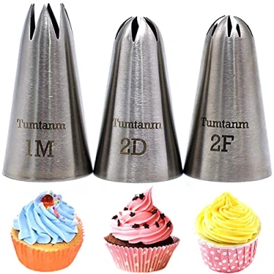 Image of Tumtanm 1M 2D 2F Seamless Stainless Steel Large Icing Piping Nozzles, DIY Nozzle Tool for Cupcakes