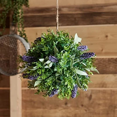 Image of Lights4fun Set of 2 Outdoor Garden Artificial Lavender Topiary Ball Hanging Decoration 30cm