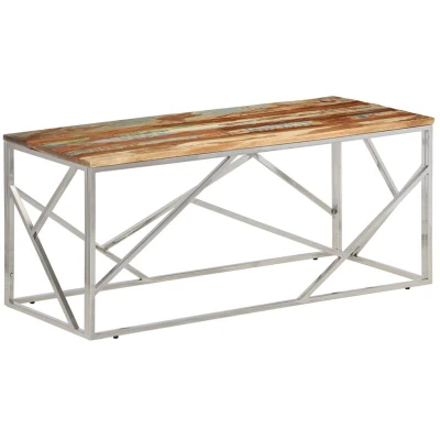 Image of vidaXL Coffee Table Silver Stainless Steel and Solid Reclaimed Wood