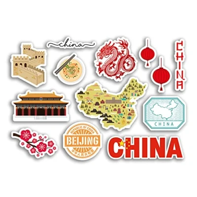 Image of A5 Sticker Sheet China Vinyl Stickers Landmark Holiday Lantern Stamp Flag Asia Travel #78460