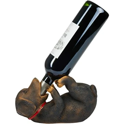 Image of BRUBAKER Wine Bottle Holder Thirsty Dog Dachshund Drunk Animals Stand Funny Decorative Figurine Hand Painted Bar Accessories Decoration Gift