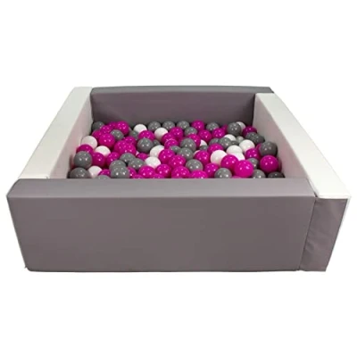 Image of Velinda Soft play ball pit, home indoor, outdoor, pit + 200 balls (Ball pit/balls colour: white, grey/white, pink, grey)