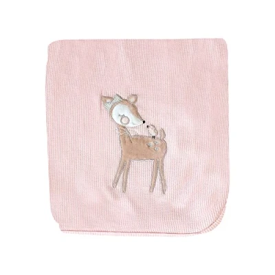 Image of Socksmad 2 Pack Baby Blankets 100% Soft Cotton with Embroidery Cot Crib Moses Basket Pram Cellular Blanket (Pink Deer)
