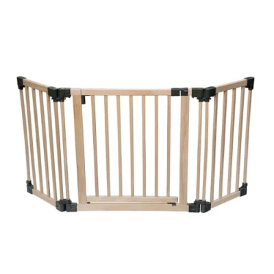 Image of Safetots Wooden Multi Panel Use Safety Barrier, Up to 176cm, Natural Wood, Flexible Room and Stair Divider with Door for Baby Toddler, Easy Installation
