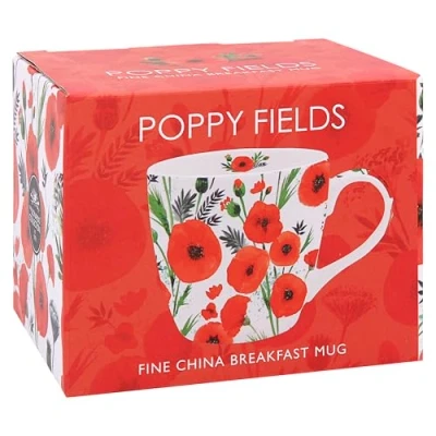 Image of Lesser &amp; Pavey Poppy Fields Fine China Breakfast Mug Lovely Red White Classic Design Gift Idea UK Spring Summer Drinkware