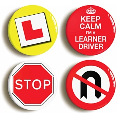 Image of LEARNER DRIVER FUNNY BADGE BUTTON PIN SET (Size is 1inch/25mm diameter)