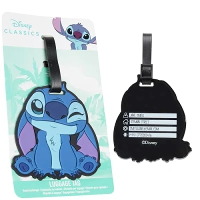 Image of Disney Luggage Tags for Suitcase, Baggage Identification Travel Name Address (Blue Stitch)