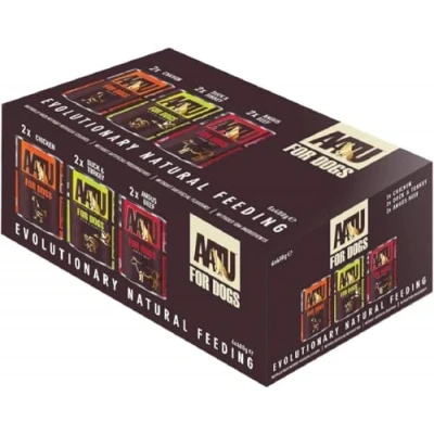 Image of AATU Adult Dog Food Wet Tins Variety Pack (6x400g) Grain Free Recipe with No Artificial Ingredients Good for Low Maintenance Feeding