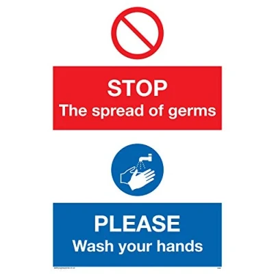 Image of STOP germs PLEASE wash your hands sign Plastic Semi rigid 1mm
