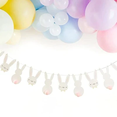 Image of Club Green Easter Bunny Pom Garland, Rabbit Party Bunting, Cute Hanging Decoration, Egg Hunt 2m