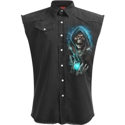 Image of Spiral Dead Metal Sleeveless Stone Washed Worker Black L