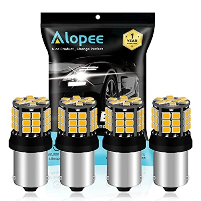 Image of Alopee 4 Pack 1056 BAU15S 7507 12496 1156PY PY21W RY10W Extremely Bright Amber/Yellow Non Polarity 2835 39 SMD 12 24V LED Car Replacement Lights for Turn Signal Light Blinker Bulb