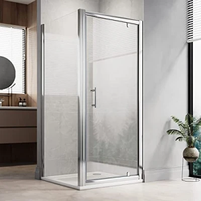 Image of ELEGANT Pivot Shower Door Screen with 6mm Extra Toughened Glass Reversible Cubicle Enclosure (Framed, 800x800mm)