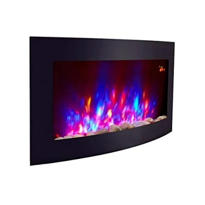 Image of 2018 New Large Wall Mounted Electric Fire Place Fireplace Heater with Black Curved Glass Screen Plasma Style 2000W MAX