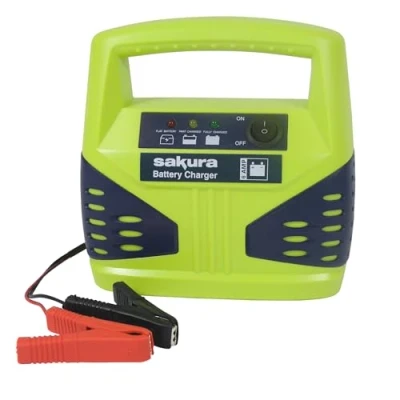 Image of Sakura 6 Amp 12 V Car Battery Charger SS3630 For Vehicles Up To 1.8L / 1800CC Lead Acid Batteries Capacity 15 Ah 80 Ah, Black