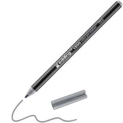 Image of edding 1300 colour pen medium silver grey 1 round nib 2 mm felt for drawing and writing school, mandalas, bullet journals