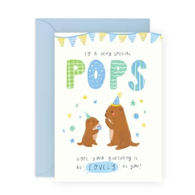 Image of Central 23 Happy Birthday Card For Pop To A Very Special Pops Otter Cards Him Grandad Grandpa Grandfather Bday Greeting Men Comes With Stickers