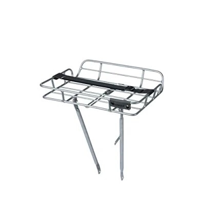 Image of Basil Portland Front Carrier, Aluminium (silver) and Removable Tan Belt