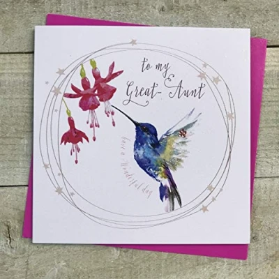 Image of Great Aunt Birthday Handmade Card Happy Hummingbird by WHITE COTTON CARDS SP65