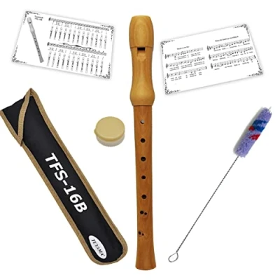Image of Tuyama® TFS 16B Wood Recorder Baroque fingering + chart and sheet music samples included Soprano Flute
