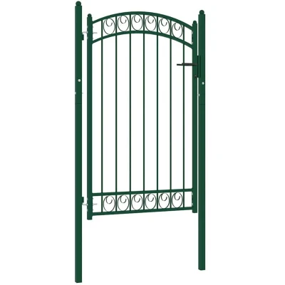 Image of vidaXL Fence Gate with Arched Top Steel 100x150 cm Green