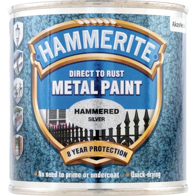 Image of Hammerite 5084798 Direct to Rust Metal Paint Hammered Silver Finish 250ML