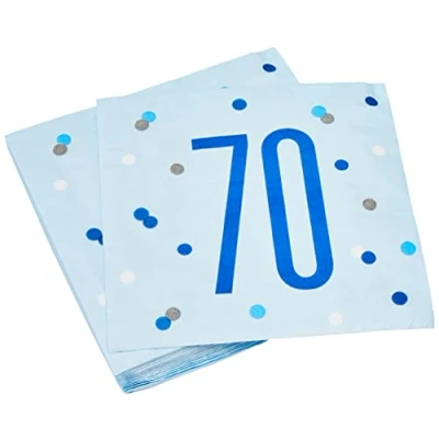 Image of Stunning 70th Glitz Blue &amp; Silver Luncheon Napkins (16cm) Dazzling Addition for Parties, Events Elegant Table Decor 16ct