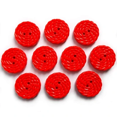 Image of Woven Rope Effect Spiral Swirl Plastic Buttons 15mm Wide Pack of 10 (Red)