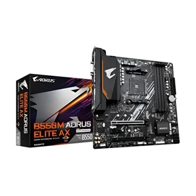 Image of Gigabyte B550M AORUS ELITE AX Motherboard Supports AMD Ryzen 5000 CPUs, 5+3 Phases Pure Digital VRM, up to 4733MHz DDR5 (OC), 1xPCIe 4.0 M.2, Wi Fi 6E, GbE LAN, USB 3.2 Gen 2