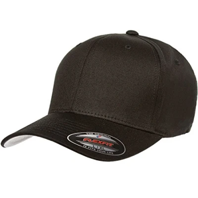 Image of Flexfit Men&#039;s Cotton Twill Fitted Cap Hat, Black, S M UK