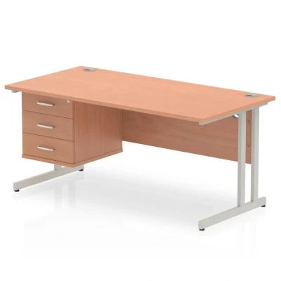 Image of Impulse 1600 Rectangle Silver Cant Leg Desk Beech 1 x 3 MI001698