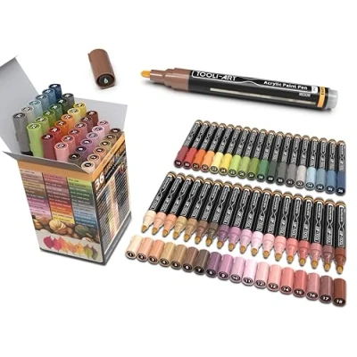 Image of 36 Acrylic Paint Pens Skin Tones and Earth Colors Marker Set 3mm Medium Tip For Rock Painting, Pebbles, Canvas, Glass, Mugs, Journals, Scrapbook, Fabric, Most Surfaces Non Toxic, Waterbased, Quick Dry