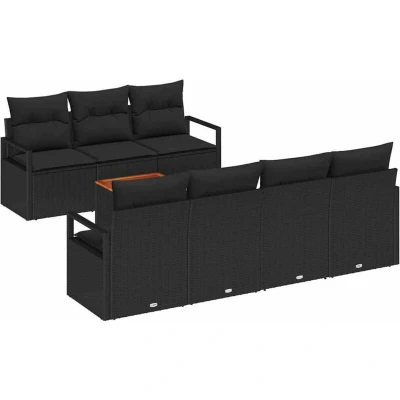 Image of vidaXL 8 Piece Garden Sofa Set with Cushions Black Poly Rattan Acacia